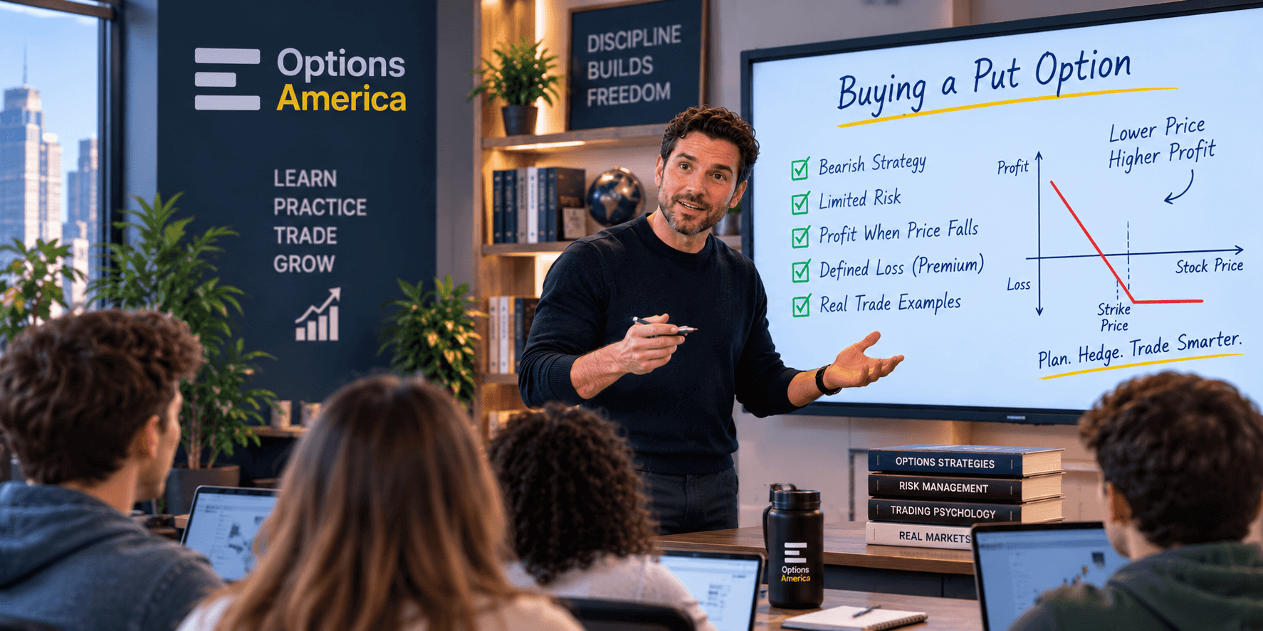 Options America instructor teaching a Covered Call case study